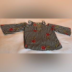 Speed Limit black and white striped and red roses girls shirt size M 5